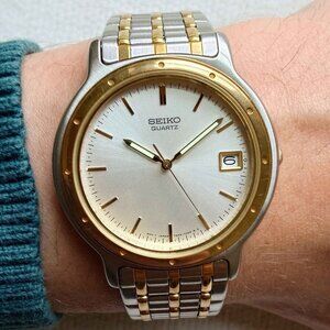 Seiko Quartz 7N42-7041 Two-Tone Day Date 36mm Original Bracelet Japan Working
